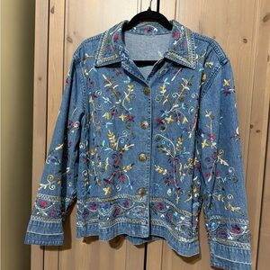 VINTAGE Denim embroidered floral jacket shacket